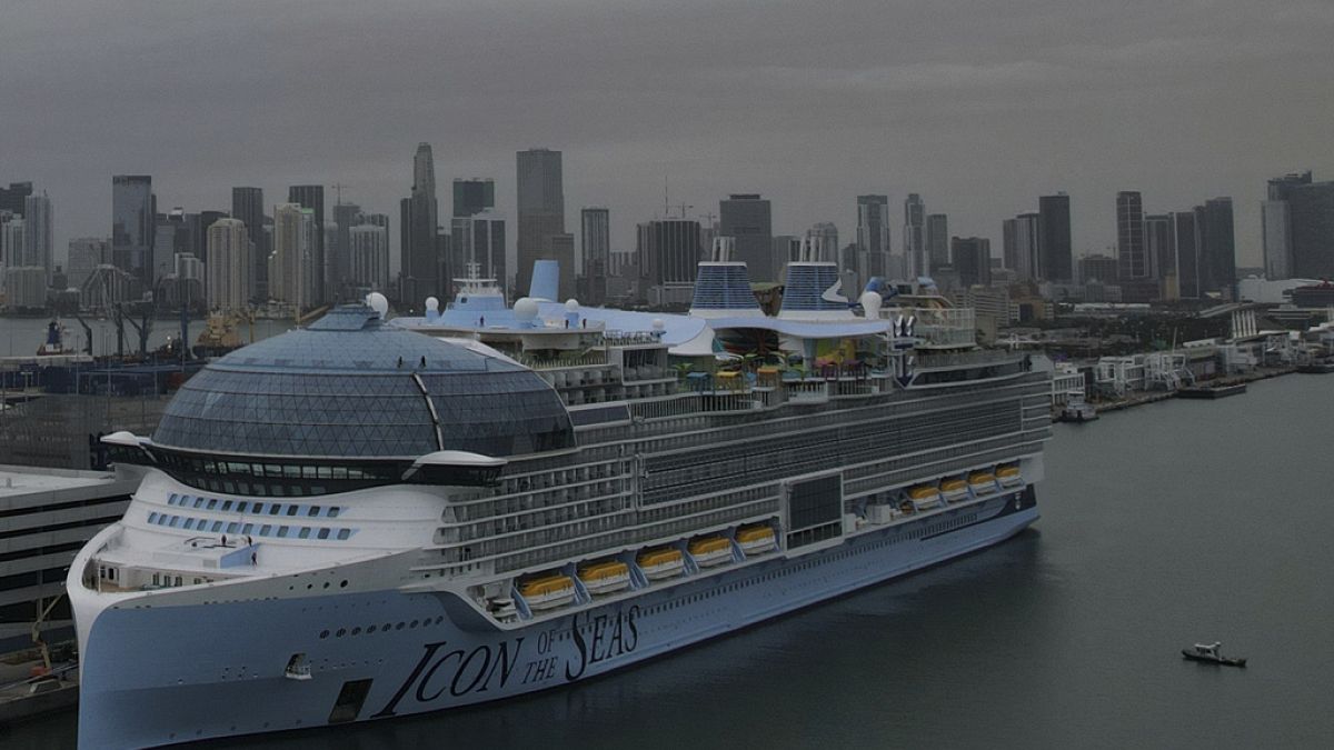 The Icon of the Seas, the world's largest cruise ship, sits docked after arriving to its home port in Miami, Wednesday, Jan. 10, 2024.