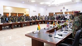 وزراء الدفاع من دول المجموعة الاقتصادية لدول غرب أفريقيا (إيكواس)، باستثناء مالي وبوركينا فاسو وتشاد وغينيا والنيجر، يجتمعون في أكرا، غانا. 2023/08/17