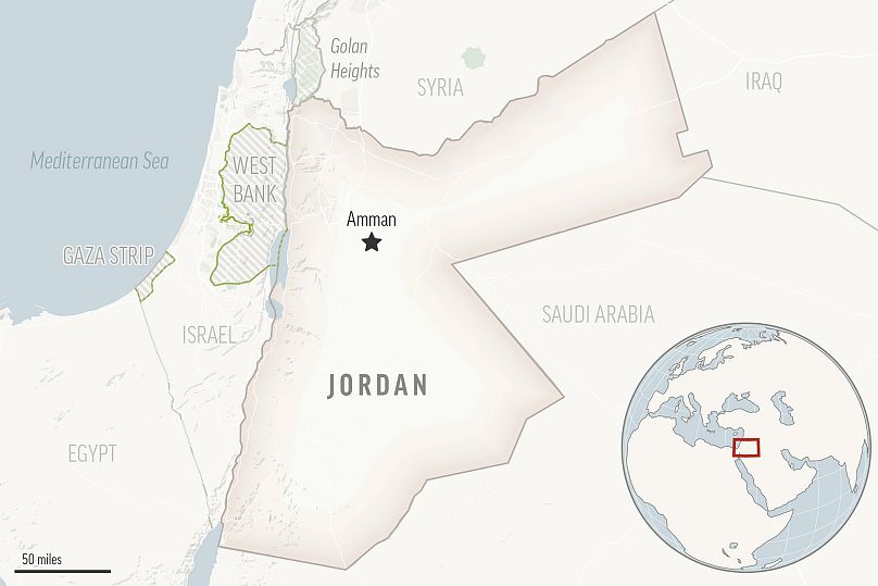 نقش اردن و محل تلاقی مرز با سوریه و عراق در شمال شرقی‌ترین نقطه اردن