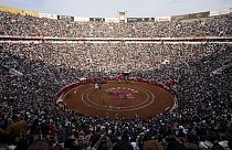 Imagen de las gradas de la Plaza Monumental de Ciudad de México, repletas de espectadores que han acudido al coso para asistir a una corrida de toros.