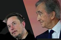 Elon Musk, CEO von Tesla Motors, links, Bernard Arnault, CEO des Luxuskonzerns LVMH, rechts