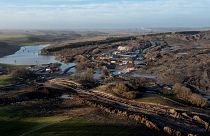 L'area interessata da una frana di diversi milioni di tonnellate di terreno contaminato vicino al villaggio di Oelst, Randers, Danimarca.
