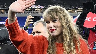 Taylor Swift waves after the AFC Championship NFL football game between the Baltimore Ravens and the Kansas City Chiefs, Sunday, Jan. 28, 2024