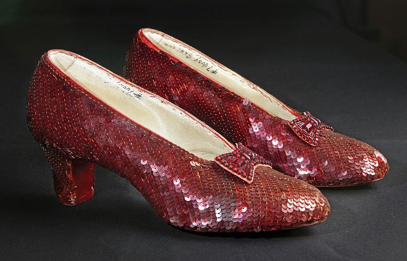 Sequin-covered ruby slippers worn by Judy Garland in "The Wizard of Oz"