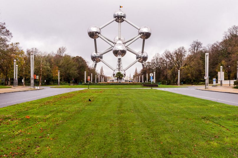 A view of the deserted square in front of the Atomium, one of Belgium's landmarks, in Brussels, November 2015