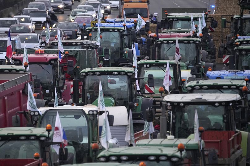 Protestierende Landwirte haben am Montag Paris mit Traktorbarrikaden und Fahrverboten eingekreist und mit ihren schwerfälligen Fahrzeugen Autobahnen blockiert.