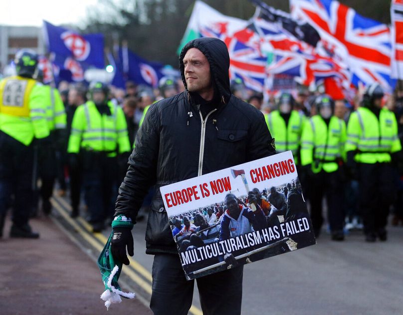 Right wing protestors march to the Port of Dover as they clash with anti-fascist protesters, January 2016