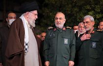 علی خامنه‌ای در دیدار با حسین سلامی و اسماعیل قاآنی (فرماندهان سپاه پاسداران و نیروی قدس سپاه)