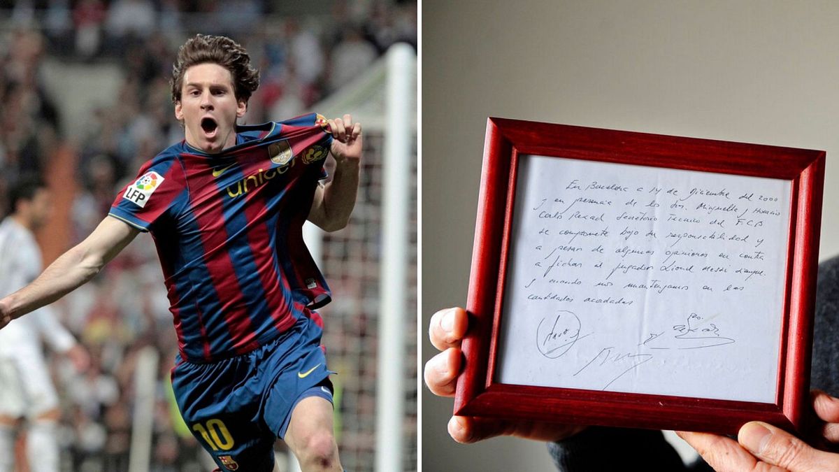 Vente aux enchères d'une serviette sur laquelle figurait le premier contrat de Messi à Barcelone