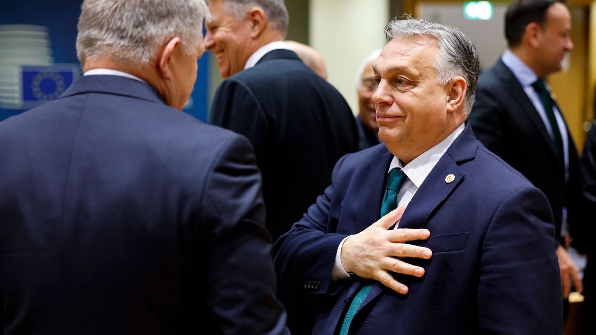 ویکتور اوربان، نخست وزیر مجارستان در نشست سران اتحادیه اروپا در یکم فوریه ۲۰۲۴