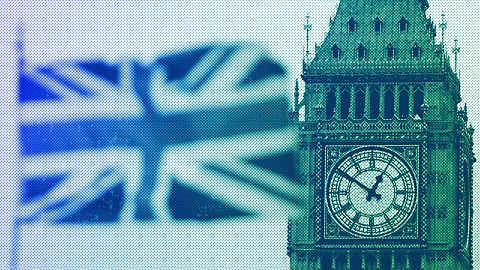 British Union flag waves in front of the Elizabeth Tower at Houses of Parliament containing the bell know as "Big Ben" in central London, March 2017