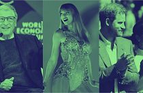 A la izquierda, el fundador de Microsoft, Bill Gates; en el centro, la estrella del pop estadounidense Taylor Swift; y a la derecha, Harry y Meghan, el duque y la duquesa de Sussex.