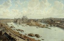 Le tableau "Vue panoramique de Paris en 1588, depuis les toits du Louvre, avec le Pont-Neuf en construction" de Théodore-Josef-Herbert.