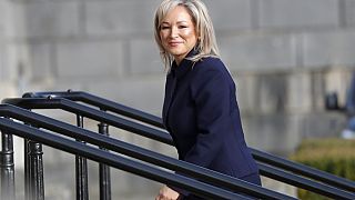 Sinn Fein-Vizepräsidentin Michelle O'Neill trifft zur Sitzung des Regionalparlaments in Stormont in Belfast ein, bei der sie zur Regierungschefin berufen wird, 3. Februar 2024
