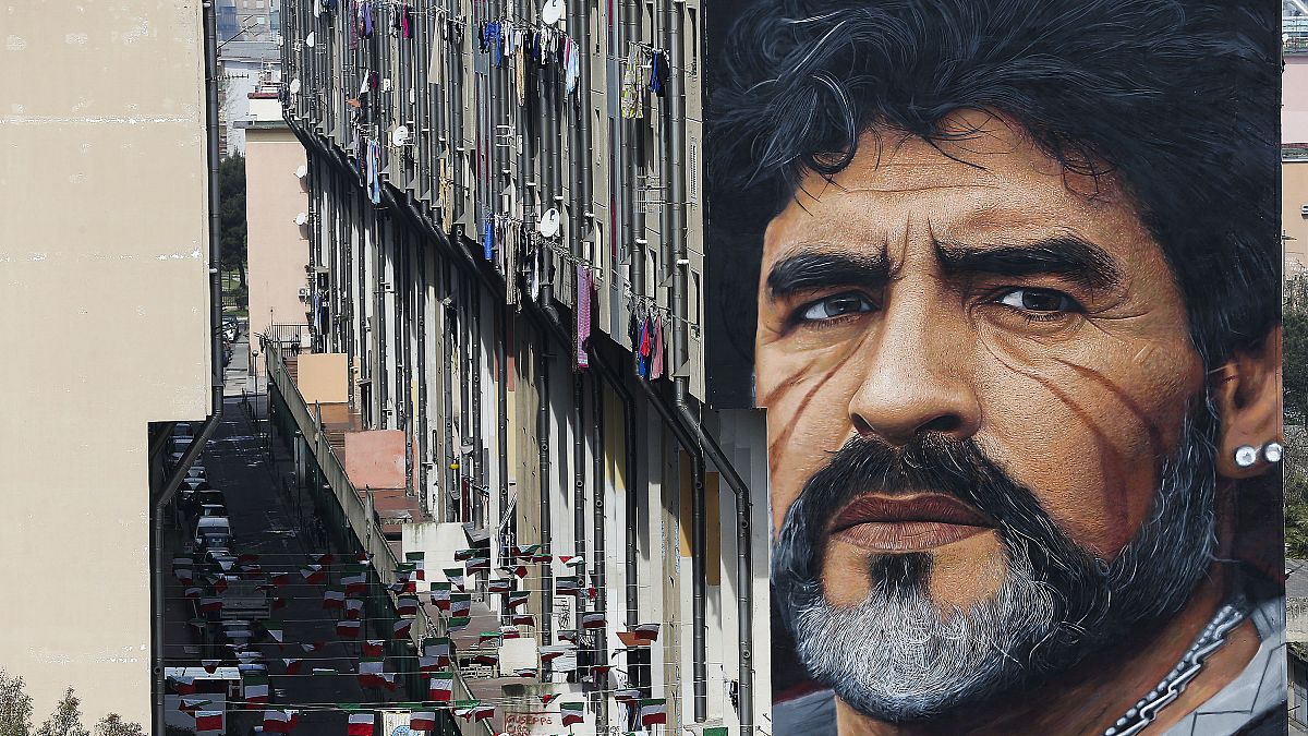  Wandgemälde von Maradona in San Giovanni a Teduccio, Neapel, Italien.