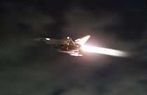 Image d'un Typhoon de la Royal Air Force en route pour un bombardement au Yémen, samedi 3 février (image Ministère de la Défense britannique).