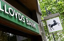 In this file photo dated Friday, June 5, 2015, The sign showing the Lloyds Bank logo at a branch in London. 