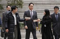 Samsung Electronics Chairman Lee Jae-yong, center, arrives at the Seoul Central District Court in Seoul, South Korea. Feb. 5, 2024. 