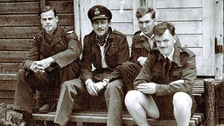 Jack Harrison, the veteran the last surviving of the World War II prisoner-of-war breakout from Stalag Luft III, is seen with other prisoners-of-war in this undated photo