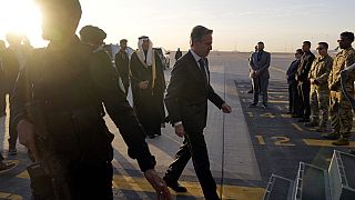 Le secrétaire d'État américain Antony Blinken à l'aéroport international King Khalid de Riyad, en Arabie saoudite, le mardi 6 février 2024.