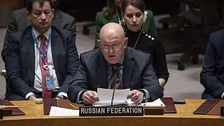 الممثل الدائم لروسيا لدى الأمم المتحدة فاسيلي نيبينزيا يتحدث خلال اجتماع مجلس الأمن في مقر الأمم المتحدة، 22 ديسمبر، 2023.