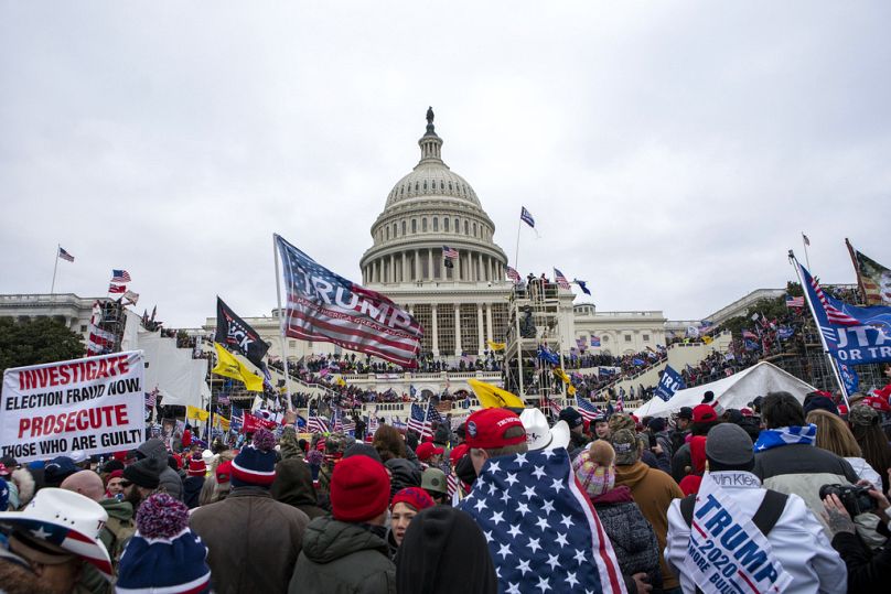 Rioters loyal to President Donald Trump at the US Capitol on January 6 2021.
