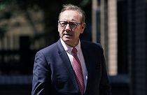 Actor Kevin Spacey walks outside Southwark Crown Court in London, Wednesday, July 26, 2023. 