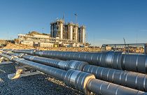 Pipelines and storage tanks at Northern Lights CO2 terminal in Øygarden, Norway, The plan is to ship it offshore for permanent storage in depleted gas fields.