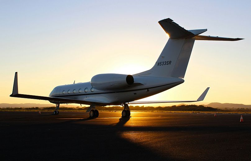 A private jet parked in the neighbouring state of California