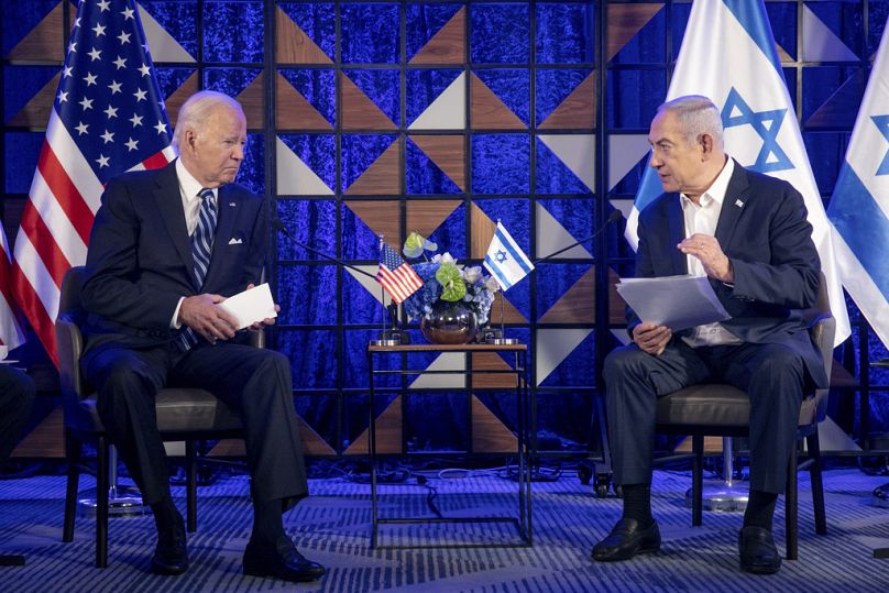 Joe Biden meets Benjamin Netanyahu in October 2023.