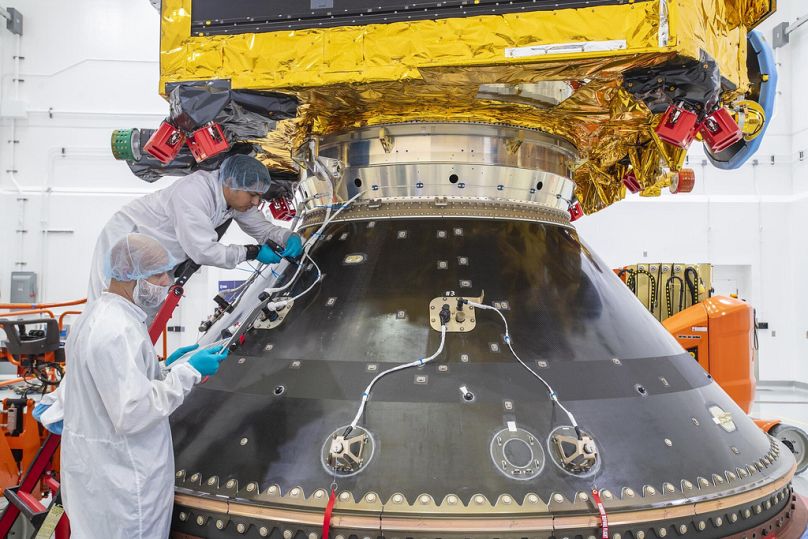 The Euclid space telescope being prepared for launch from Cape Canaveral, FL, June 2023