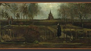 This image provided by the Groninger Museum on Monday March 30, 2020, shows Dutch master Vincent van Gogh's painting titled "The Parsonage Garden at Nuenen in Spring