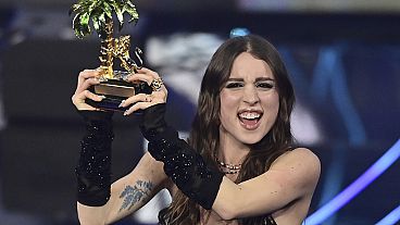 Angelina Mango vince la 74 edizione del festival di Sanremo sul palco del teatro dell'Ariston, Sanremo, 11 febbraio 2024