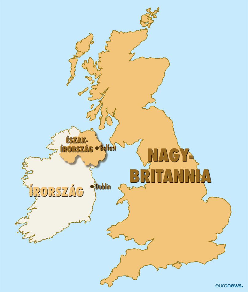 Írország térképe Észak-Írországgal, amely Nagy-Britanniával együtt alkotja az Egyesült Királyságot