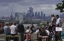 A general view of the skyline of commercial buildings in London, Britain, Wednesday, July 12, 2023. 