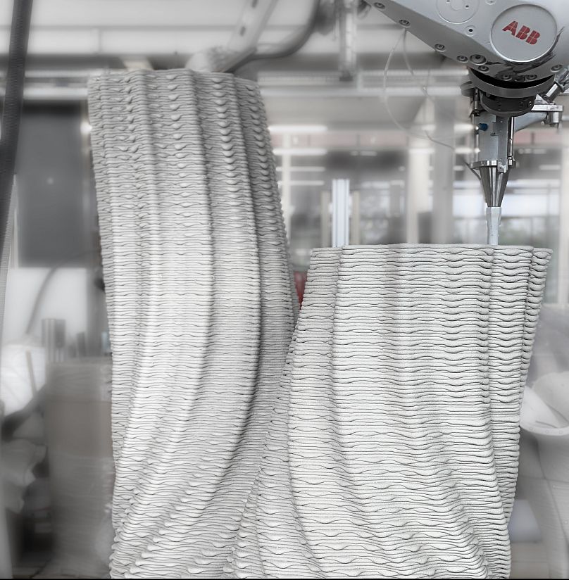 The Tor Alva is made from white concrete, 3D printed using an extrusion process pioneered by ETH Zurich.