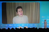 OpenAI CEO Sam Altman talks on a video chat during the World Government Summit in Dubai, United Arab Emirates, February 13, 2024.
