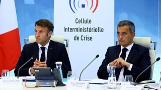 French President Emmanuel Macron and Interior Minister Gerald Darmanin 