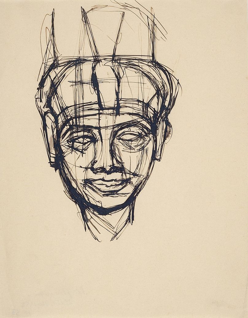 Alberto Giacometti - Study drawing after the head of the goddess Mut (1920-1939)