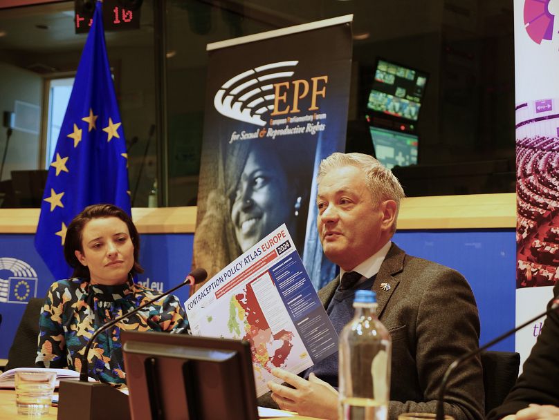MEP Robert Biedroń presents the Contraception Policy Atlas Europe 2024 at the European Parliament in Brussels, 14 February 2024