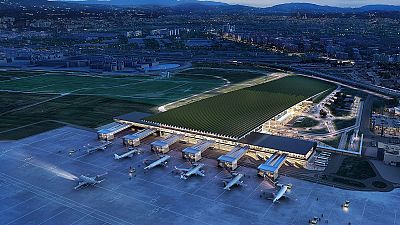 A view of the proposed design for the new Florence airport - complete with rooftop vineyard