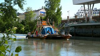 A vessel created by artistic collective MS-FUSION sails on Vienna's Donaukanal 