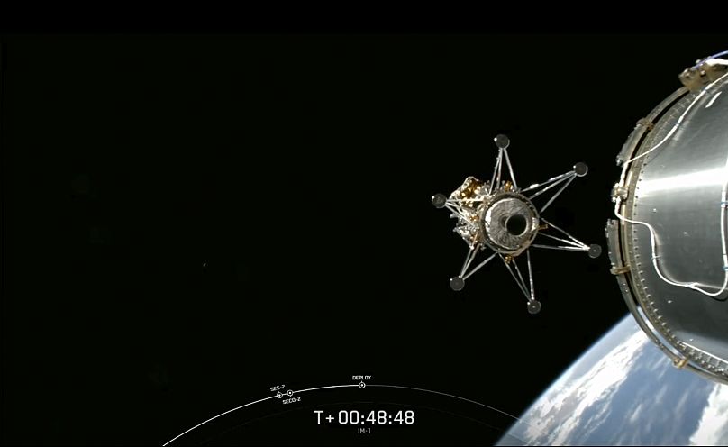 L'alunisseur d'Intuitive Machines se sépare de l'étage supérieur de son lanceur. Image SpaceX et Nasa TV.