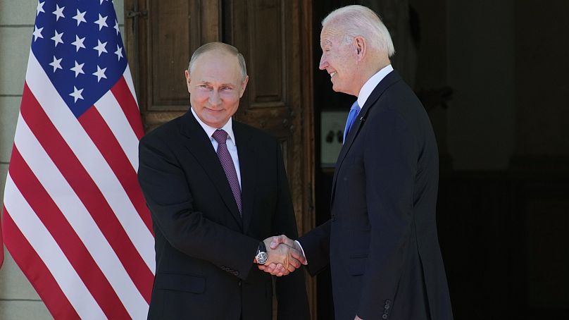 El presidente ruso Vladimir Putin y el presidente estadounidense Joe Biden en Ginebra, Suiza, el 16 de junio de 2021