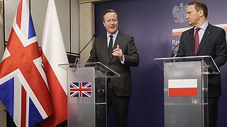  وزير الخارجية البريطاني ديفيد كاميرون (يسار) وزير الخارجية البولندي راديك سيكورسكي، 15 فبراير 2024.