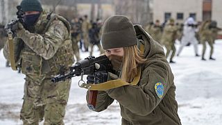 Members of Ukraine's Territorial Defense Forces, volunteer military units of the Armed Forces, train close to Kyiv, Ukraine, Saturday, 5 February, 2022