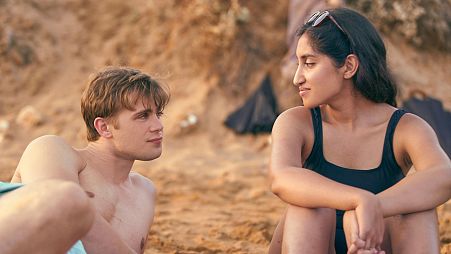 Ambika Mod, right, and Leo Woodall in a scene from the mini-series 'One Day'.