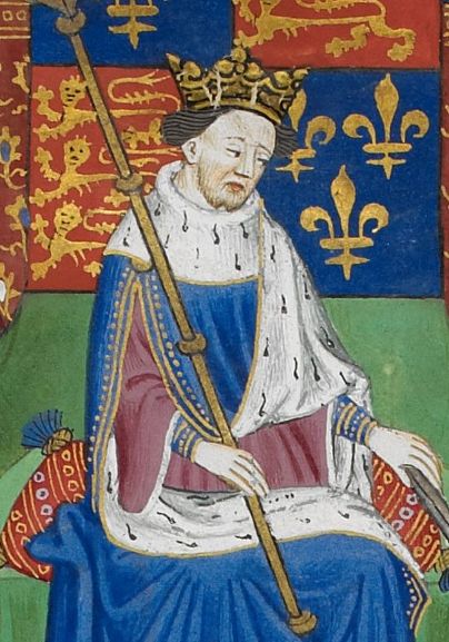 Henrik melankolikus nézését ezen az ábrázoláson sem titkolták. A kép a Talbot Shrewsbury- könyvből származik (1444–45)