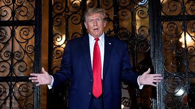 Republican presidential candidate former President Donald Trump speaks at his Mar-a-Lago estate, Feb. 16, 2024, in Palm Beach, Fla. Republican presidential candidate former President Donald Trump speaks at his Mar-a-Lago estate, Feb. 16, 2024, in Palm Beach, Fla.