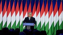 Le Premier ministre hongrois Viktor Orban prononce son discours annuel sur « l'État de Hongrie » à Budapest, en Hongrie, le samedi 17 février 2024.